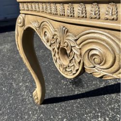 French Provincial/ Baroque Style End/ Side Table With Marble Like Inserts
