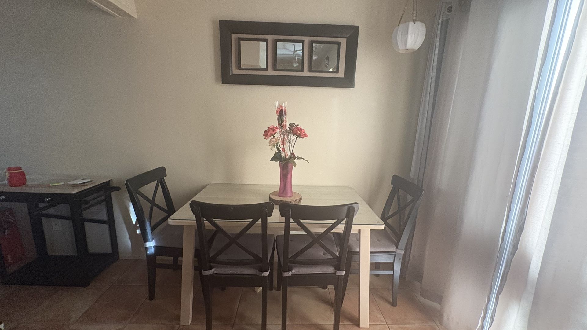 ✨ Dining Table + 4 Chairs – $80 ✨ Good condition • Only one year old • Includes glass top cover