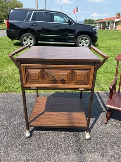 Vintage Wood Rolling Bar Cart with Drawer