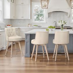 3X Linen color 26” fabric swivel barstools