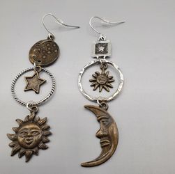 Hippie, Sun Moon Stars Earrings 