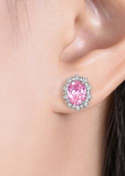 925 Sterling Silver Pink Oval Earrings & Pendant