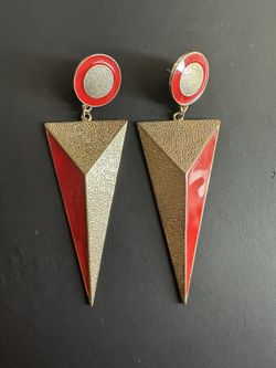 Retro red and gold triangle earrings 