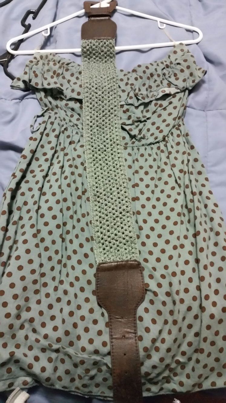 Brown/blue strapless dress