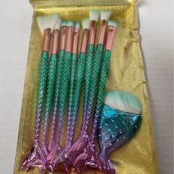 New Yuwaku Synthetic 11 Pc Makeup Brushes Set - Mermaid