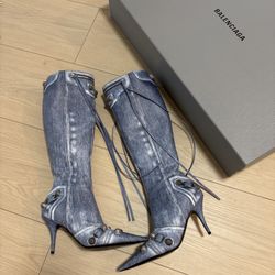 Balenciaga Cagole Denim Knee High Boots 37 (Box)