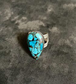 Sterling Silver 925 Womens Handcrafted Ring 10.72g Size 7 Crushed Blue Turquoise Boho Southwest Hippie Clean