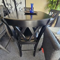Brand New Black Counter High Dining Table (40"×40"×36"H) + 4 Black Faux Leather Chairs