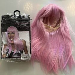 New Unworn - Synthetic Pastel Pink 24" Straight Wig with Bangs (Halloween Costume Concert Rave Festival)
