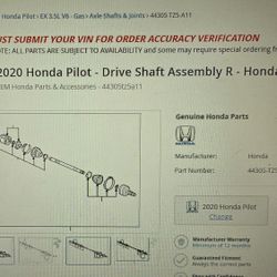 Axle- Passenger 2016-2020 Honda Pilot