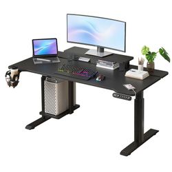 63.00-Inch Electric Height-Adjustable Standing Desk with Type-C Charging - Black