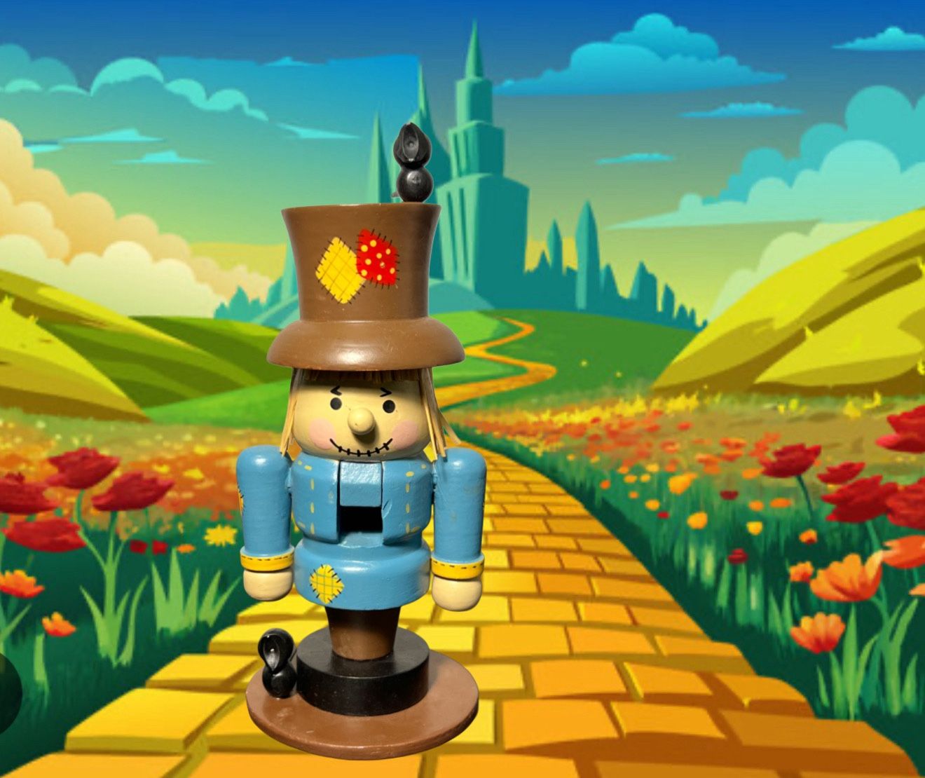 Zim’s 1996 Alice In Wonderland Wooden Scarecrow Nutcracker 2 Black Crows, 5.25”