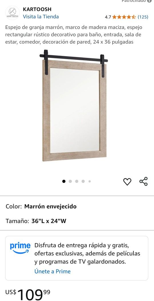 Espejo de granja marrón, marco de madera maciza, espejo rectangular rústico decorativo para baño, entrada, sala de estar, comedor, decoración de pared