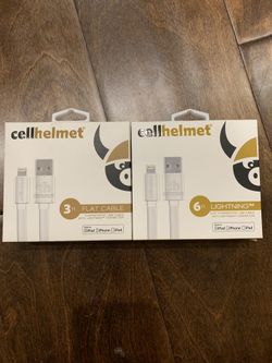 Two New Cellhelmet 3 Ft & 6 Ft Lightning Flat Cables Apple iPhones White $5 Ea