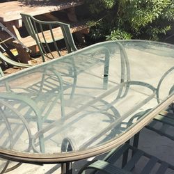 Glass Table, And 4 Metal Chairs 