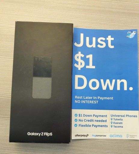 Samsung Galaxy Z Flip5 128gb Unlocked FREE Smartwach/ Headphones. Pay $1 Today Rest in payments. NO CREDIT NEEDED FINANCING