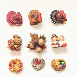 9 pc Vintage Thanksgiving Harvest Lapel Pins Brooches Hallmark