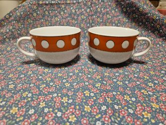 Vintage Johnathan Adler Set of Orange Dot Mugs
