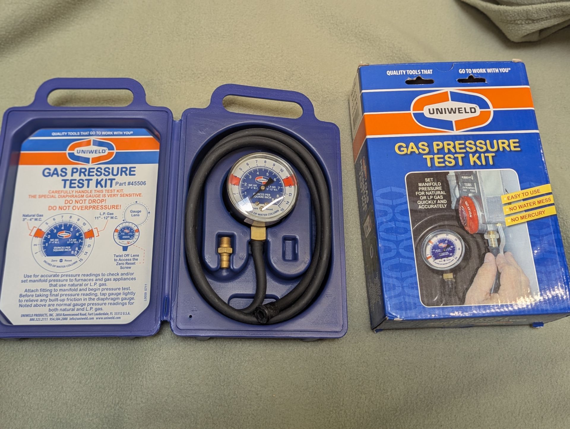 Uniweld Gas Pressure Test Kit HVAC Natural & LP Gas Gauge