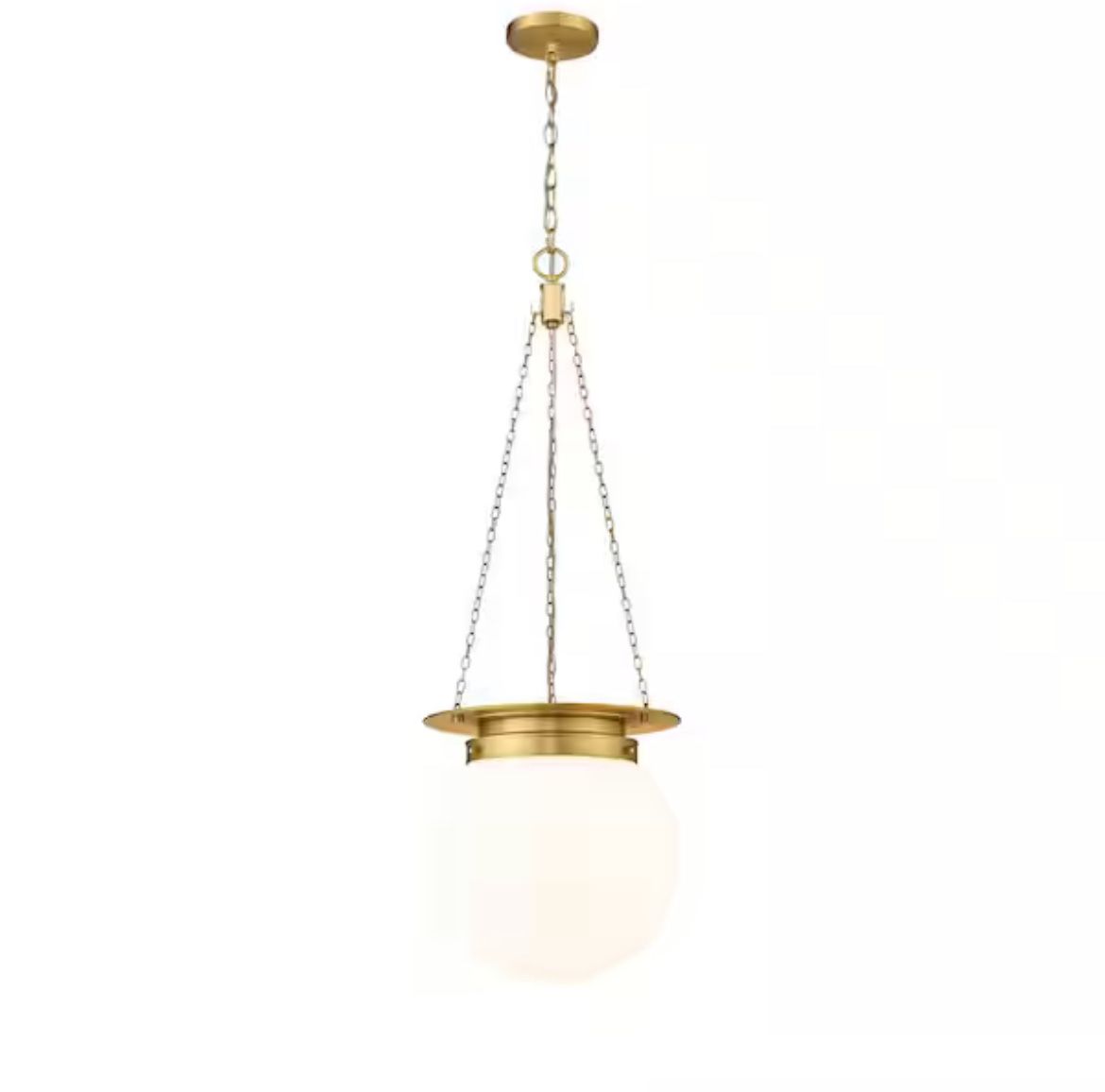 13 in. 1-Light Heritage Brass Pendant Light with White Opal Glass Shade