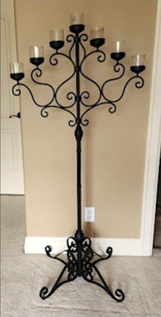 Vintage Ornate Iron Floor Candelabra 7 Candle Holder