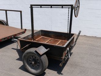 Custom Heavy Duty Steel BBQ Smoker Trailer Charcoal Grill With Adjustable Rack