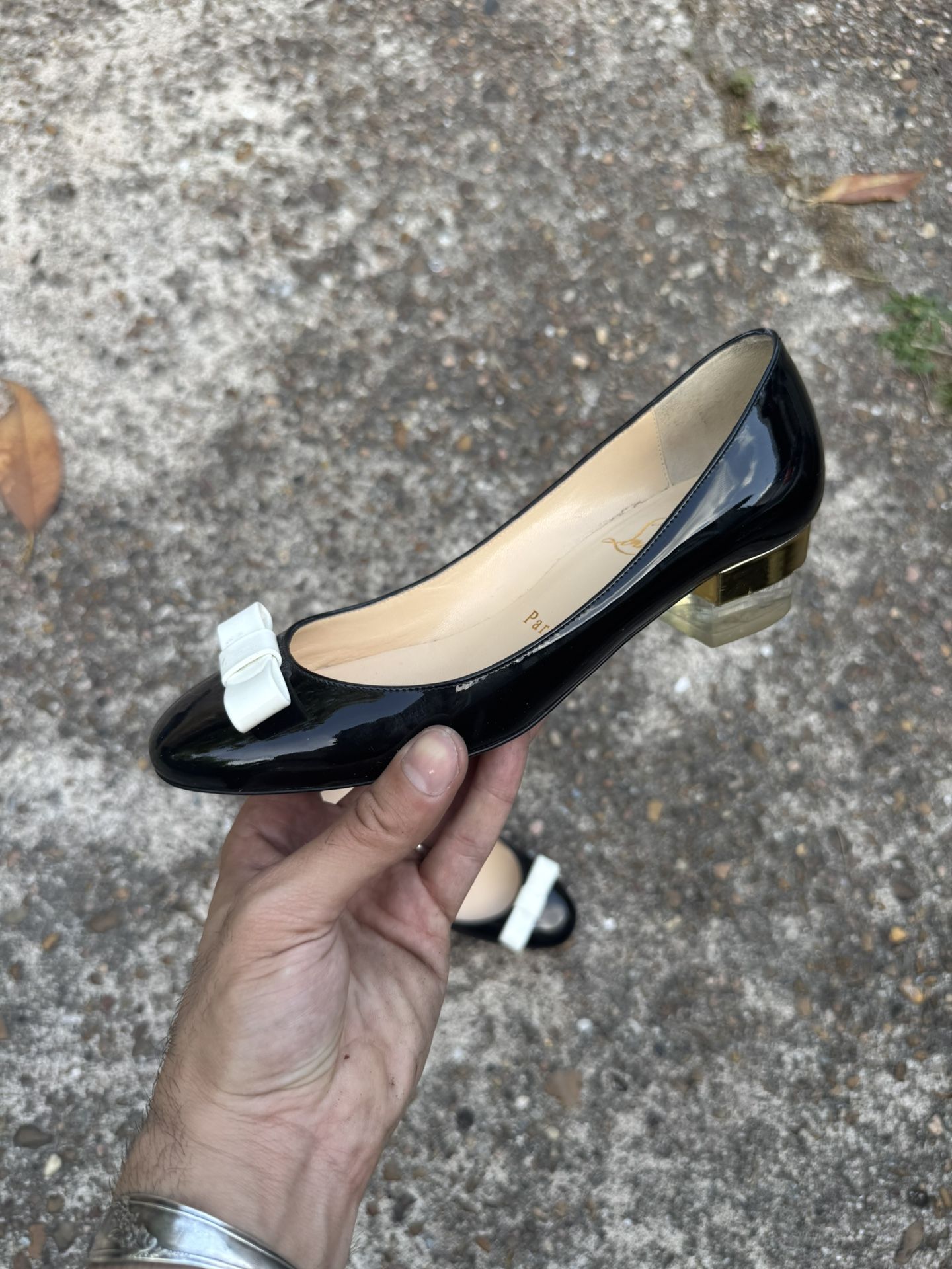 Christian Louboutin ZERLISIXTY Bow Patent Leather 35 1/2 Transparent Heel Pumps