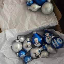 16 Silver And Blue Glass Ornaments 