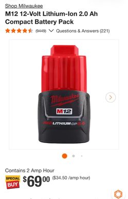 Milwaukee M12 RedLithium CP2.0 Battery Pack