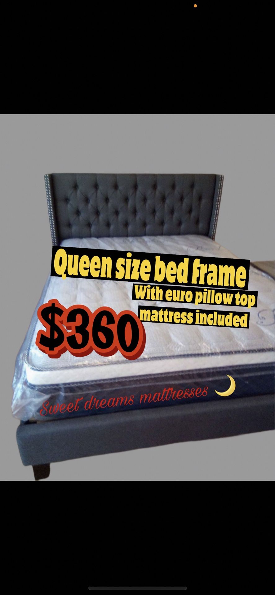 Queen Bed Frame With Euro Pillow Top Mattress Included