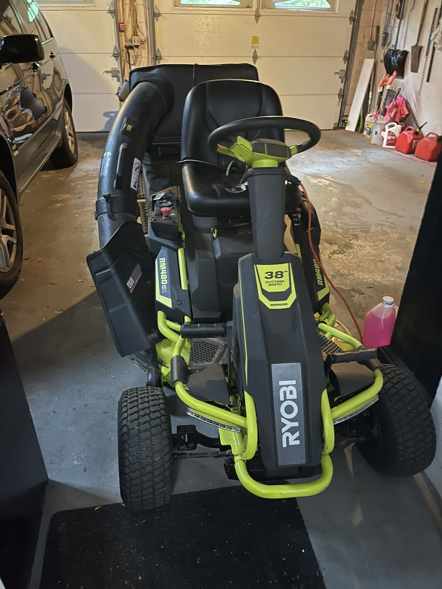 Ryobi 80V HP Brushless 46-inch Electric Riding Lawn Tractor, model RM480ex.