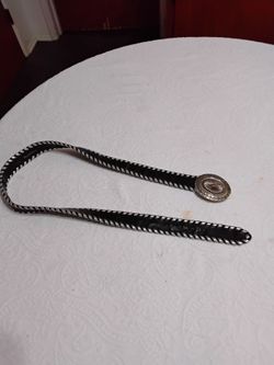 Black Leather Bolo Belt Silver Concho. Large