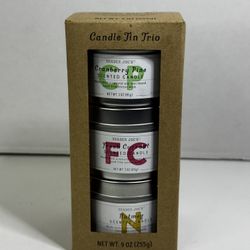 Trader Joe's Tin Trio Candle Set Seasonal Collection Candles Currant Pine Nuteg
