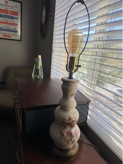 Vintage 1960s Mid Century Ceramic Hand Painted Floral Table Lamp Cottage Core