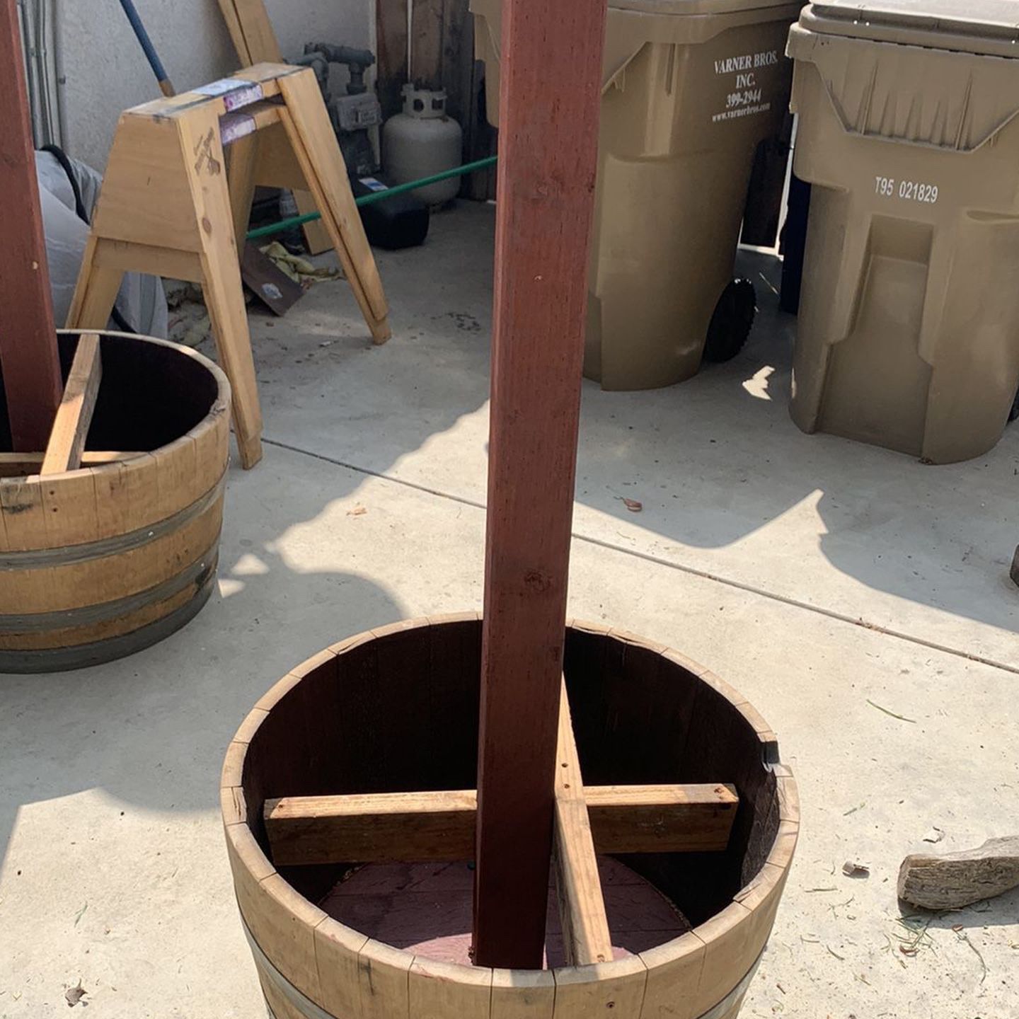 Wine barrel light pole/planter