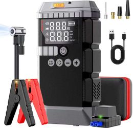 Portable Car Battery Jump Starter with Air Compressor, 6000A Car Battery Booster (All Gas/12L Diesel) with 45W Fast Charge, 160PSI Auto-Shut Off Tire 