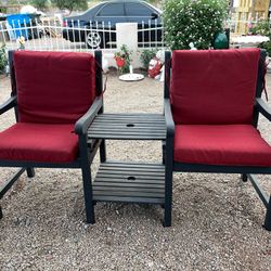 Wood Connected Chairs/Table & Cushions