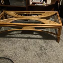 Bamboo Table W/glass Top 