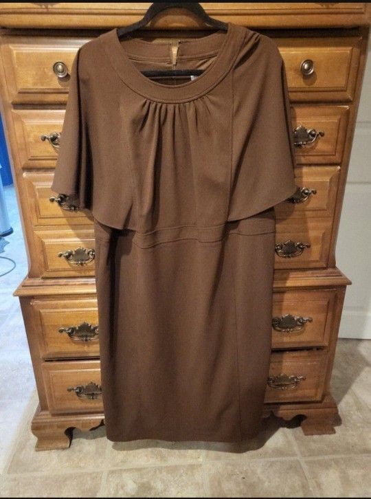 Calvin Klein Brown Cape Sleeve Dress- Size 18W or 2XL 