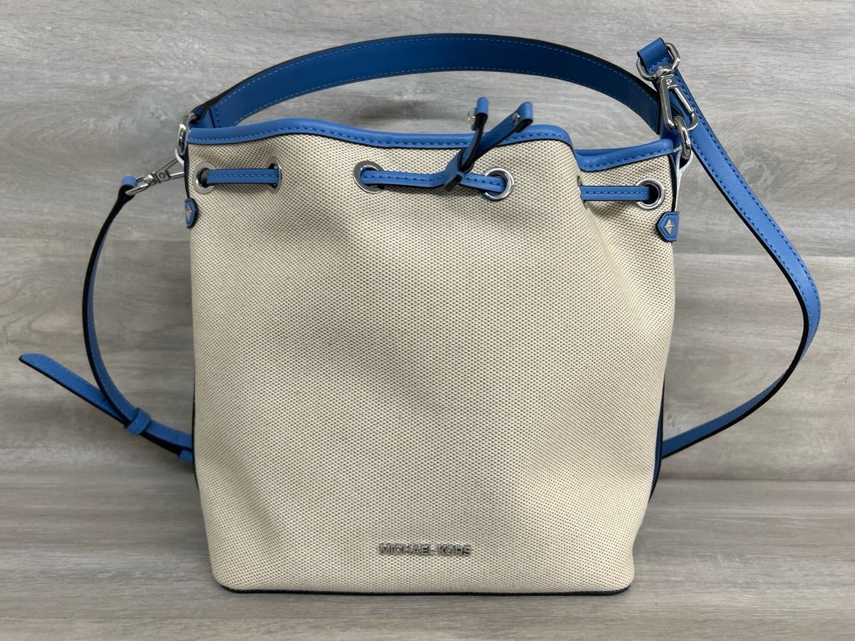 Michael Kors Canvas Bucket Bag – Blue Leather Trim (PO1020664) -Like New Condition