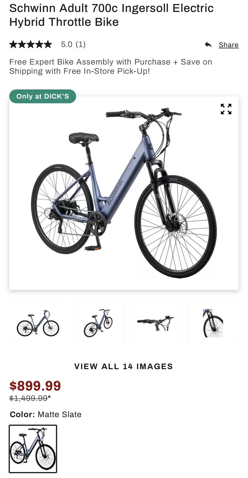 Schwinn Adult 700c Ingersoll Electric Hybrid Throttle Bike