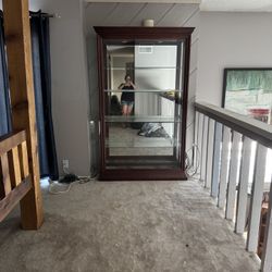 Lighted Cherry Wood Display Cabinet 