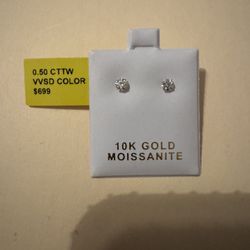 10k Solid Gold 4mm Moissanite Earrings 