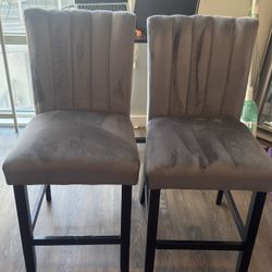 Gray Suede Fabric, Barstools, Dining Stools Pair