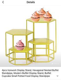 Gold Hexagonal Metal Display Stands Set of 4