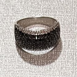Black Spinel and White Zircon Sterling Silver Ring