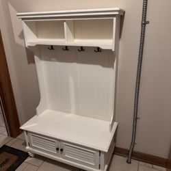 Entryway Hall Tree Bench w/ Storage – White