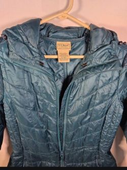 LL Bean Primaloft Quilted Puffer Trench Coat with Hoodie - Womens XS