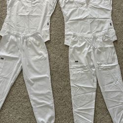 White Scrub Set – NiaaHinn (Top + Jogger Pants) – Size S- $25