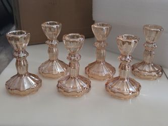 Glass Candlestick Holders Bulk, 6PCS Gold Taper Candle Holders for Table Centerpiece, Gold Tall Candle Stick Holder Stand for Wedding Decorations, Bir